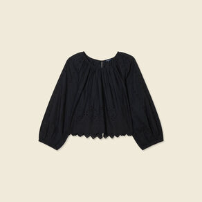 blouse manches 34 brodee noir femme Blouse manches 3/4 brodée noir femme
