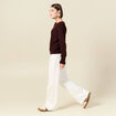Pull ajour&eacute; col bateau manches longues prune femme