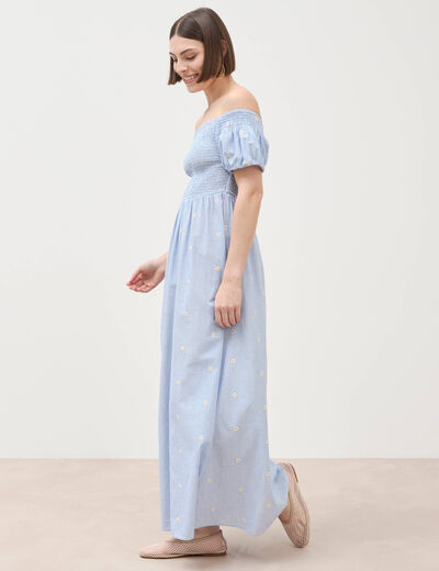 Robe col carr&eacute; manches courtes coton blanc femme
