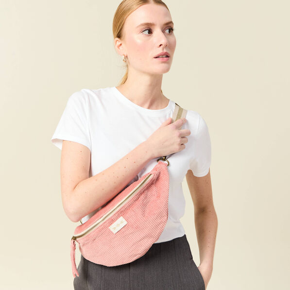 Sac banane velours côtelé rose pastel femme