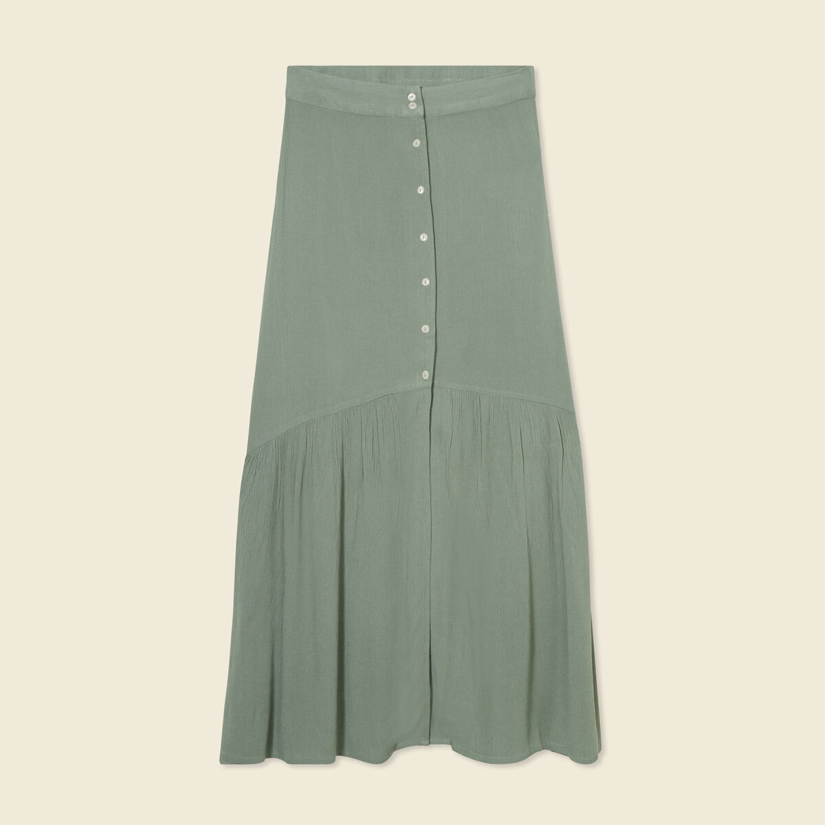Jupe longue évasée vert kaki femme