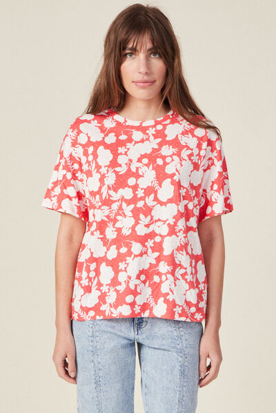 T-shirt manches courtes rose corail femme