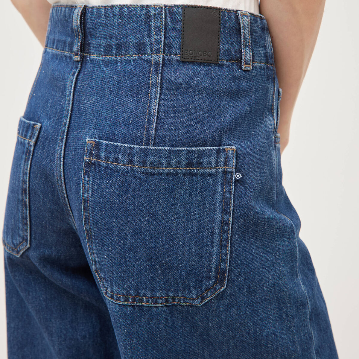 Jeans loose taille haute en coton denim used femme
