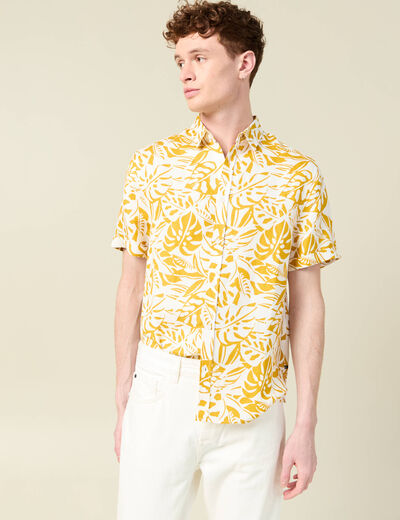 Chemise manches courtes fluide jaune fonc&eacute; homme