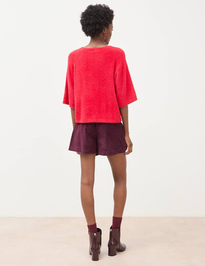 Pull droit manches 3/4 col rond rouge femme