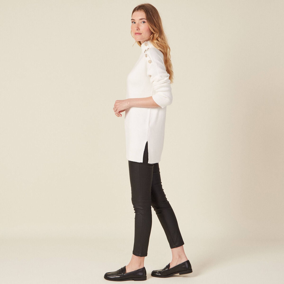 Pantalon skinny enduit push up denim noir enduit femme