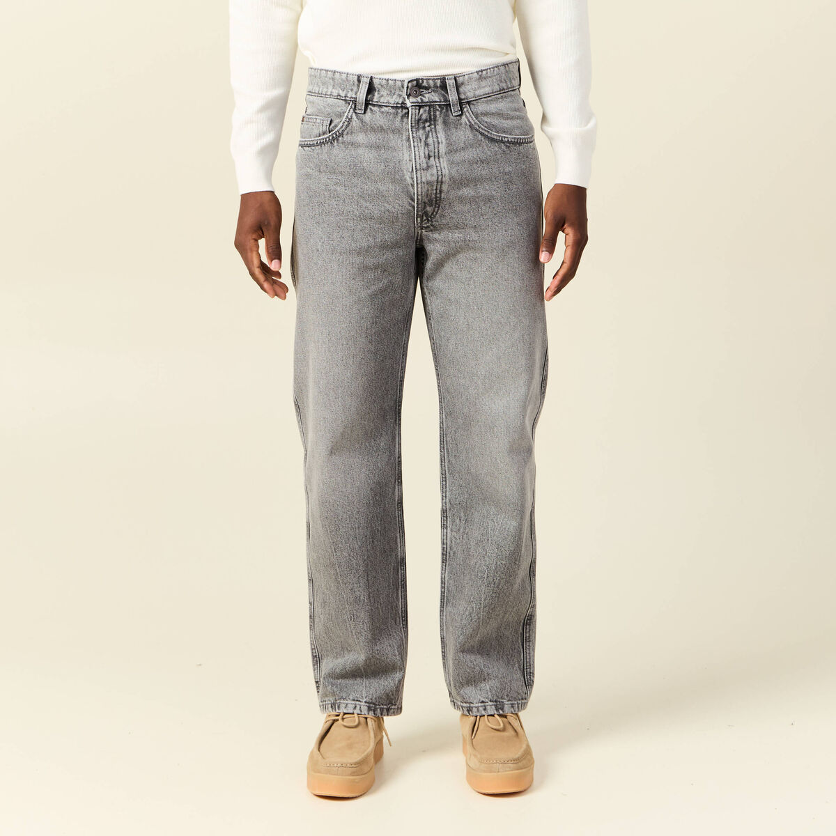 Jeans relax 5 poches denim gris homme