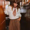Pull manches longues col bardot ecru femme