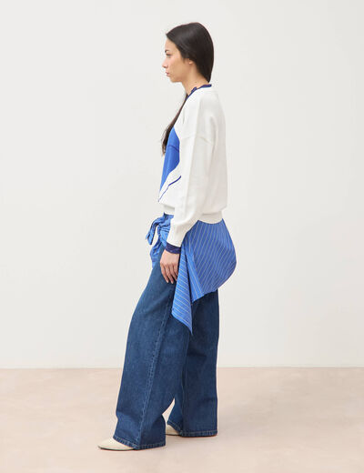 Pull oversize col rond manches longues ecru femme