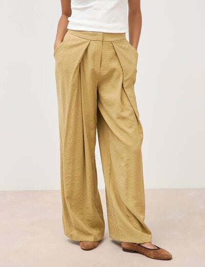 Pantalon loose taille standard camel femme