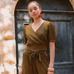 Blouse cropped manches courtes vert kaki femme