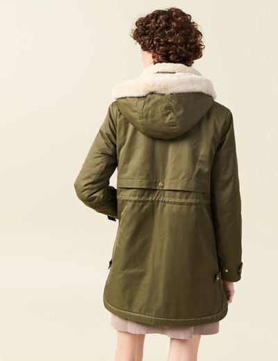 Parka droite à capuche vert kaki femme