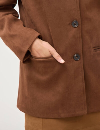 Blazer col tailleur manches longues marron fonc&eacute; femme