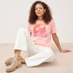 T-shirt droit col rond manches courtes rose saumon femme