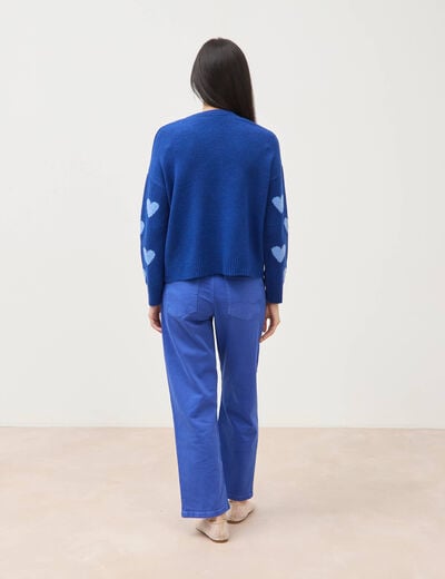 Pull manches longues bouclette col rond bleu electrique femme