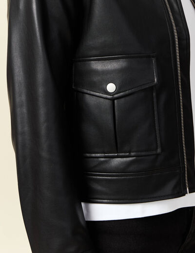 Blouson simili cuir noir femme