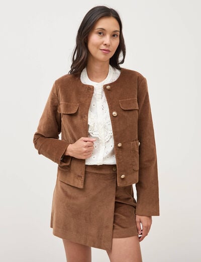 Veste manches longues en velours vieux rose femme
