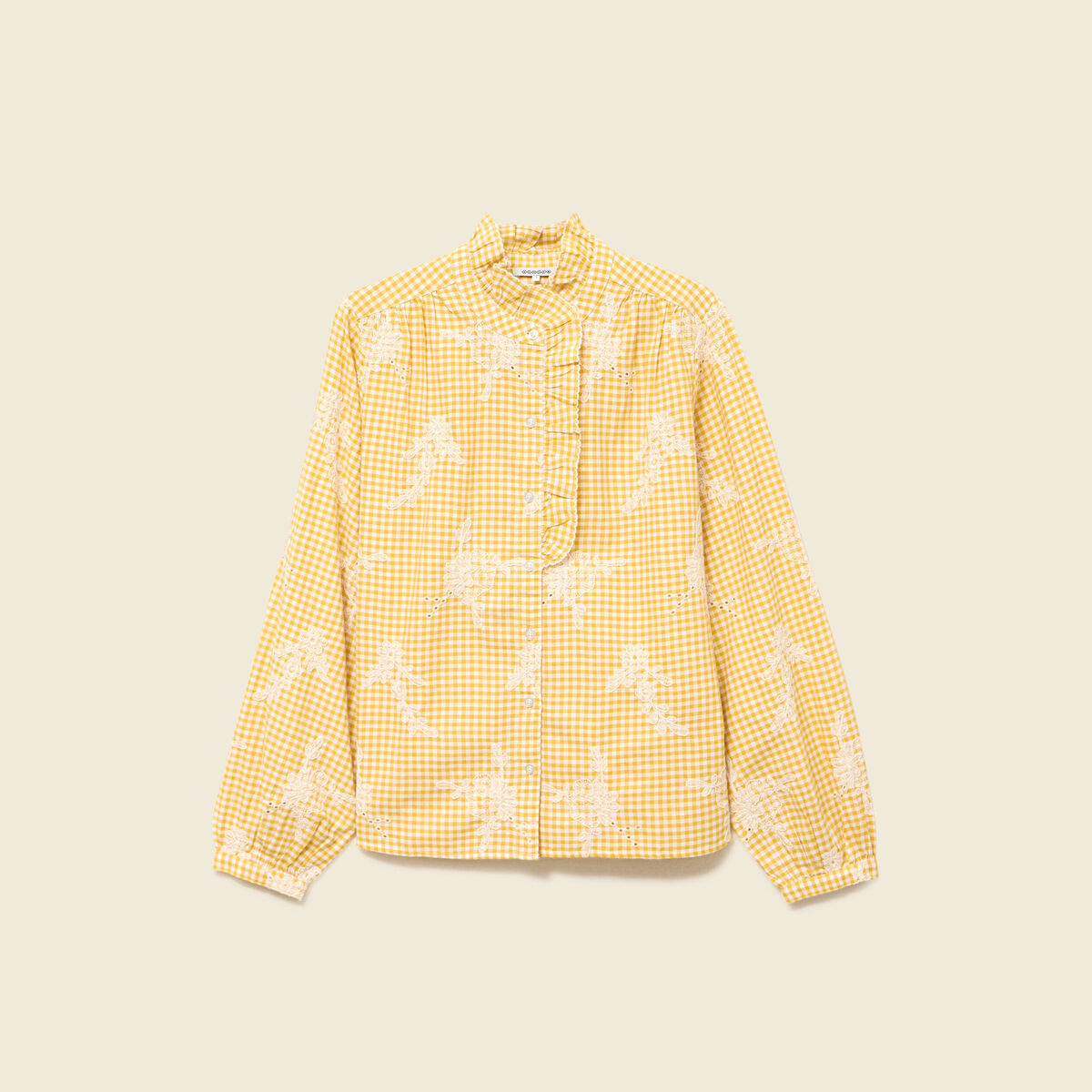 Chemise vichy manches longues en coton jaune femme