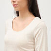 T-shirt cintr&eacute; col rond manches longues beige femme