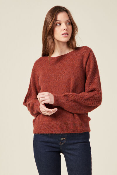 Pull manches longues rouge foncé femme