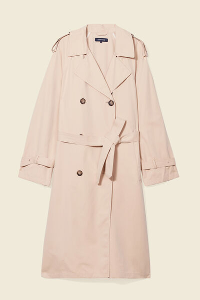 Trench droit long déperlant beige femme