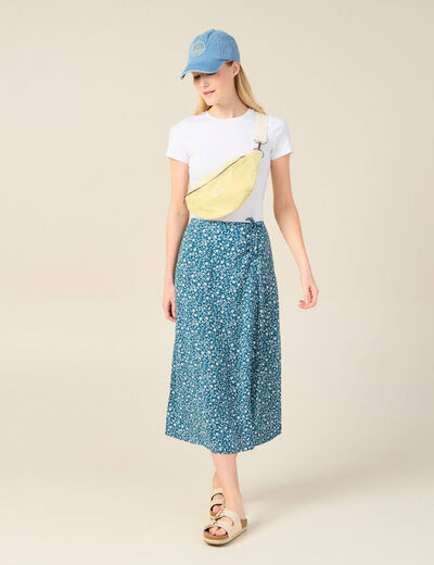 Jupe longue portefeuille bleu femme