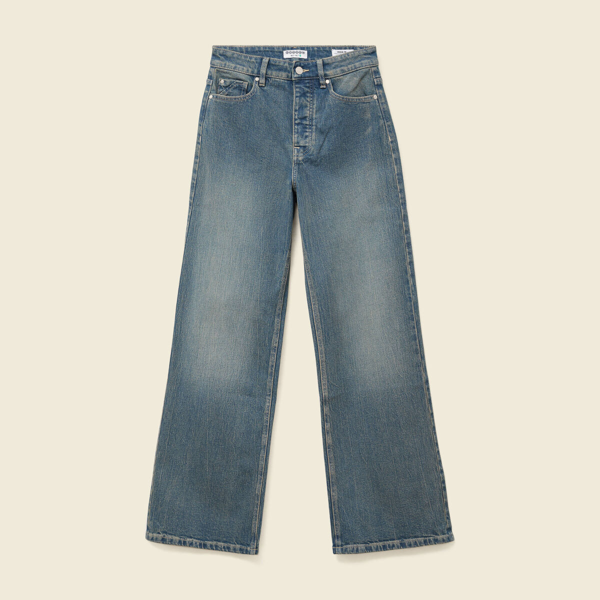 Jeans large taille haute bleu gris femme