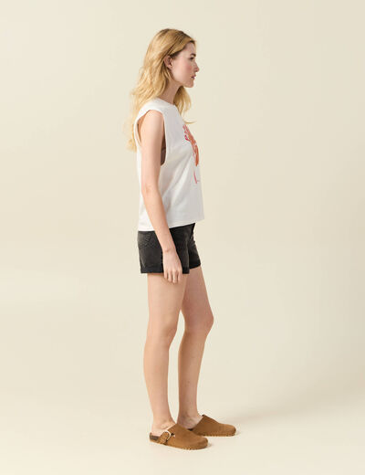 T-shirt sans manches ivoire femme