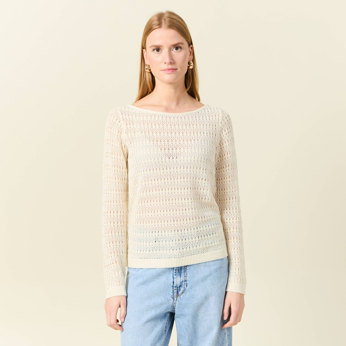 Gilet manches longues creme femme