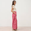 Pantalon large taille haute rouge cerise femme