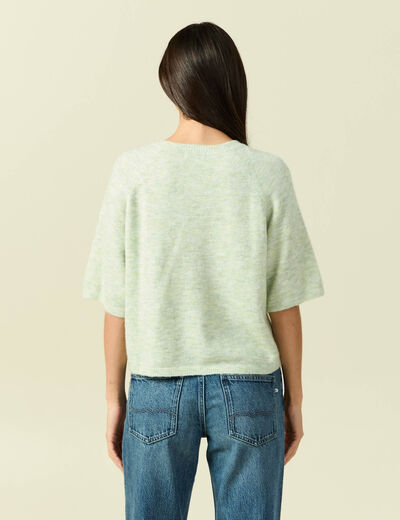 Pull col v manches 3/4 vert femme