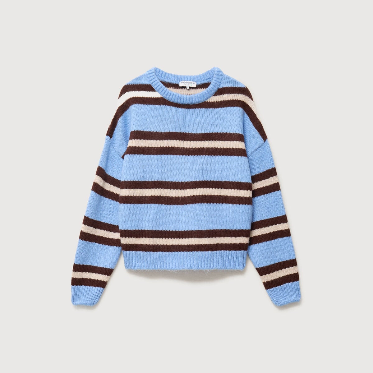 Pull droit manches longues col rond bleu femme