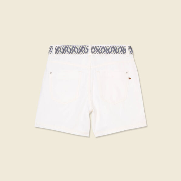 short boyfriend ceinture jean denim blanc femme Short boyfriend ceinturé jean denim blanc femme