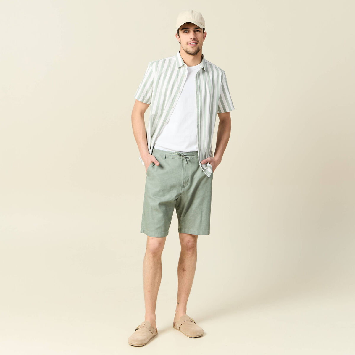 Bermuda droit vert olive homme