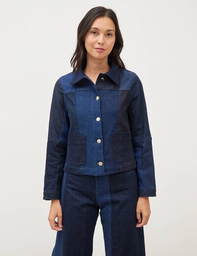 Veste droite en jeans manches longues denim stone femme