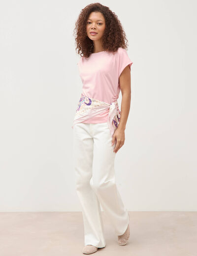 T-shirt ajust&eacute; col rond manches courtes rose clair femme