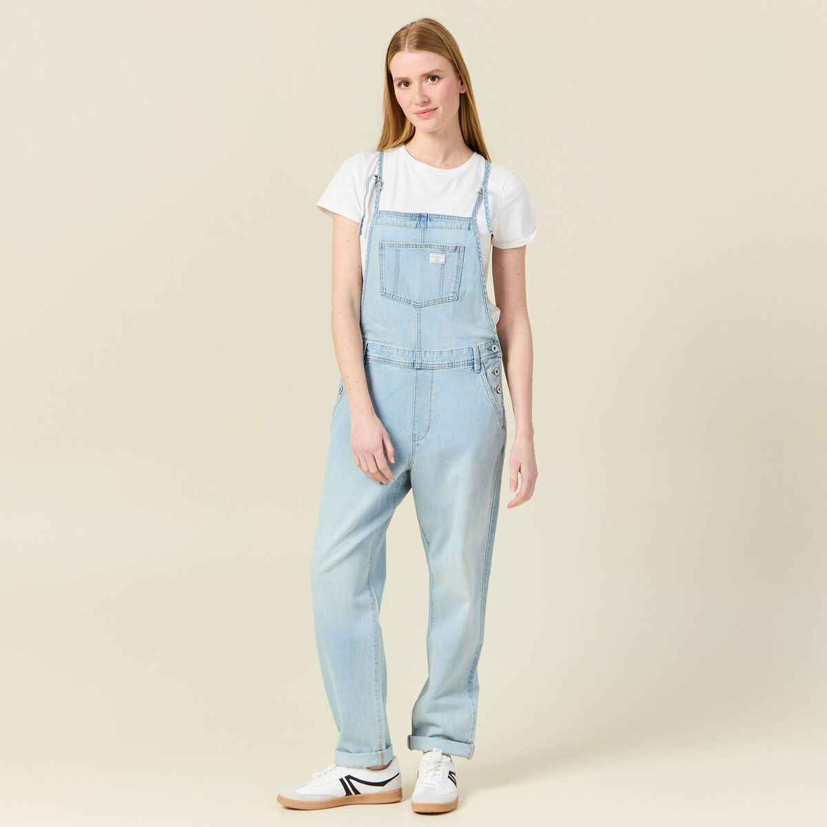 Salopette droite en jean denim used femme