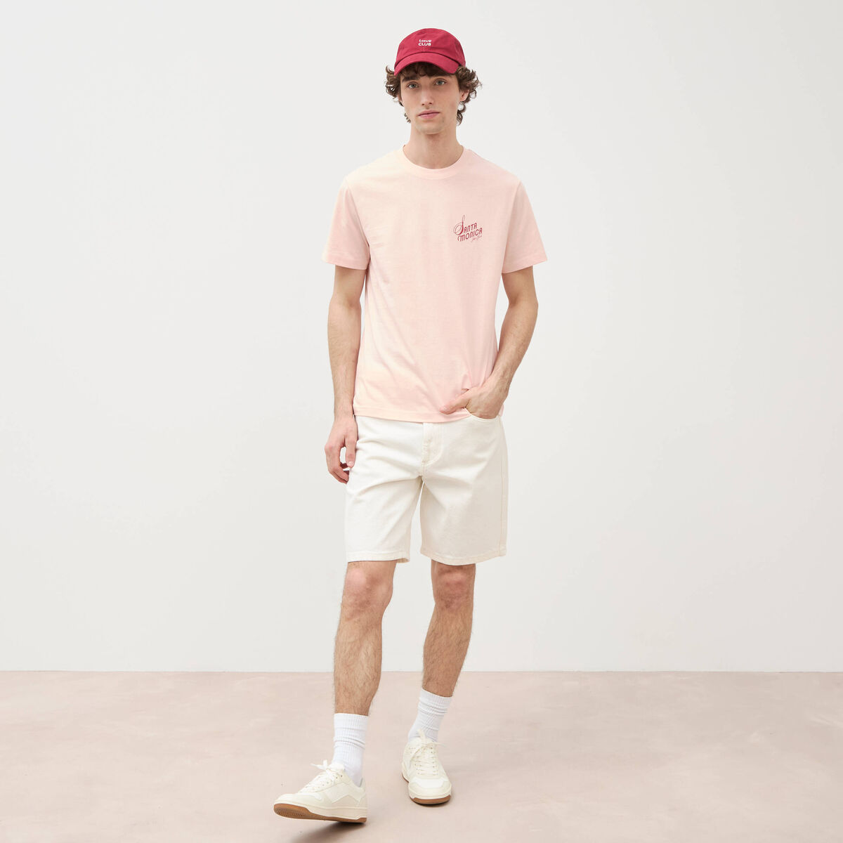 T-shirt en coton rose poudr&eacute;e homme