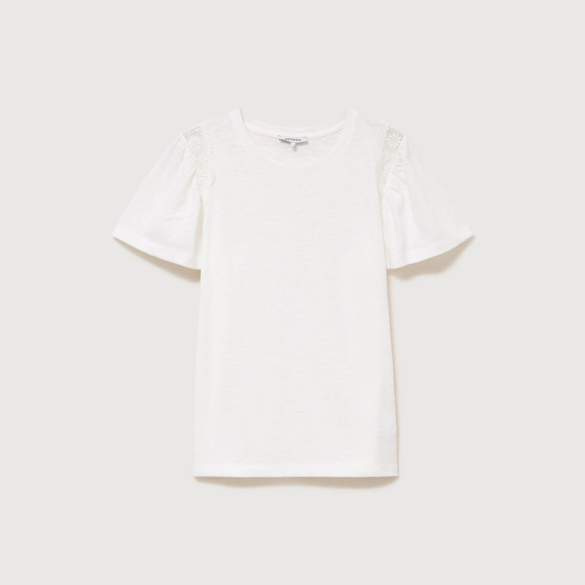 T-shirt droit col rond manches courtes ecru femme