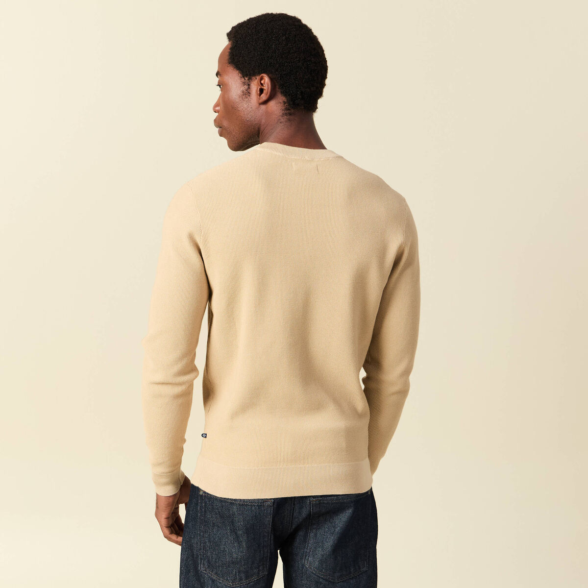 Pull fin col rond manches longues beige homme