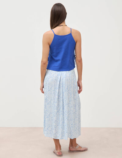 D&eacute;bardeur ray&eacute; et nou&eacute; col rond en coton bleu electrique femme
