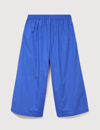Pantalon large taille haute 3/4 en coton bleu electrique femme