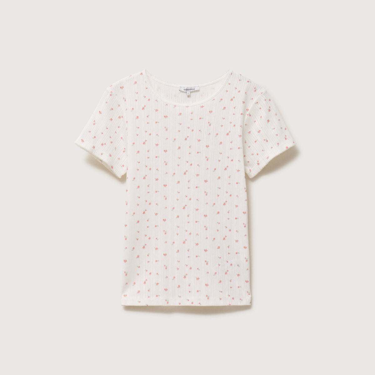 T-shirt ajust&eacute; col rond manches courtes ivoire femme