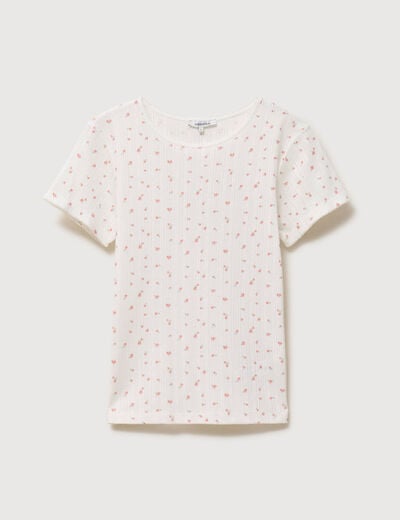 T-shirt ajust&eacute; col rond manches courtes ivoire femme