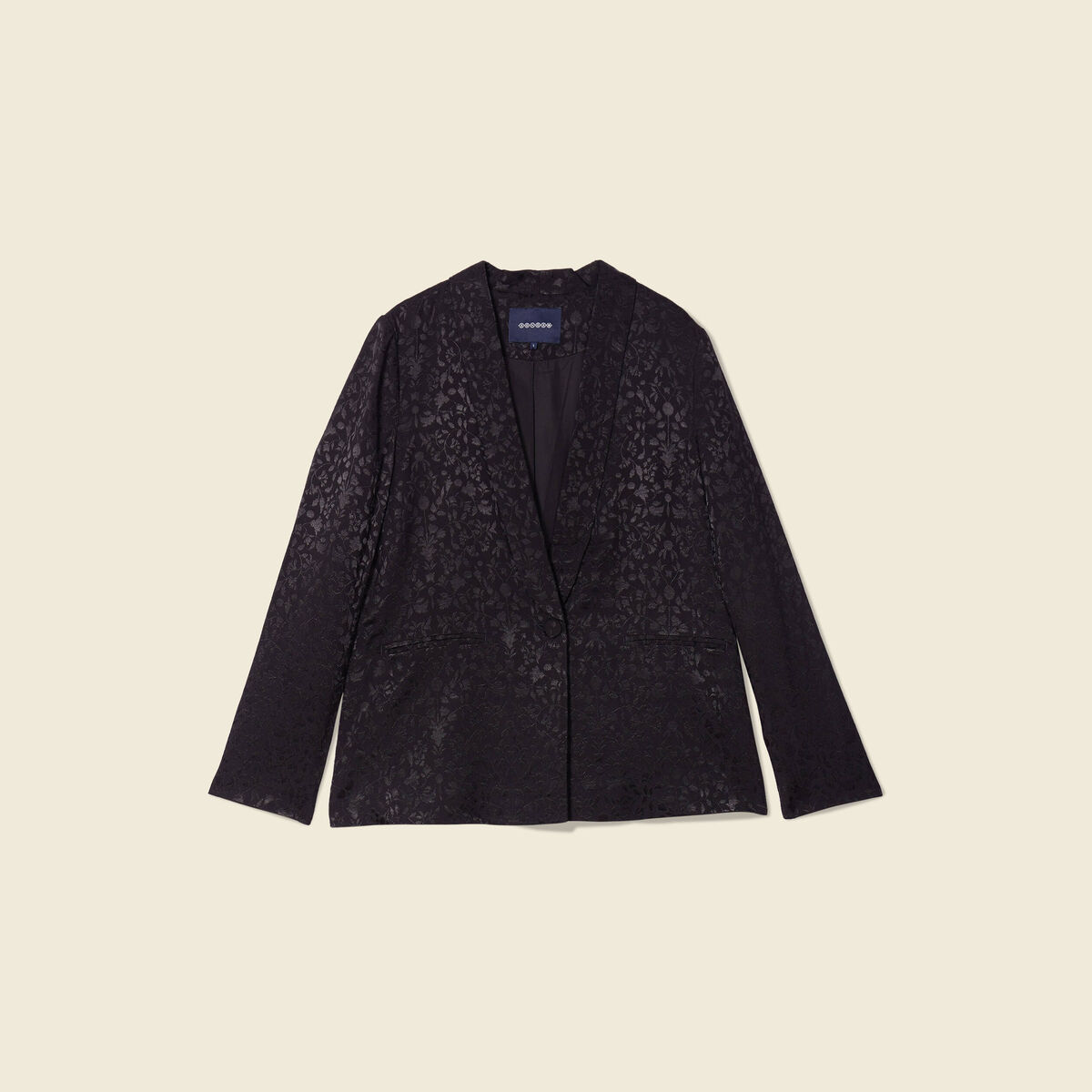 Veste blazer droite satin noir femme