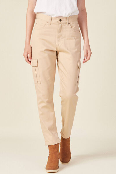 Pantalon cargo beige femme