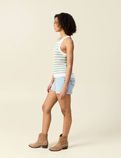 Débardeur tricot ajouré blanc femme