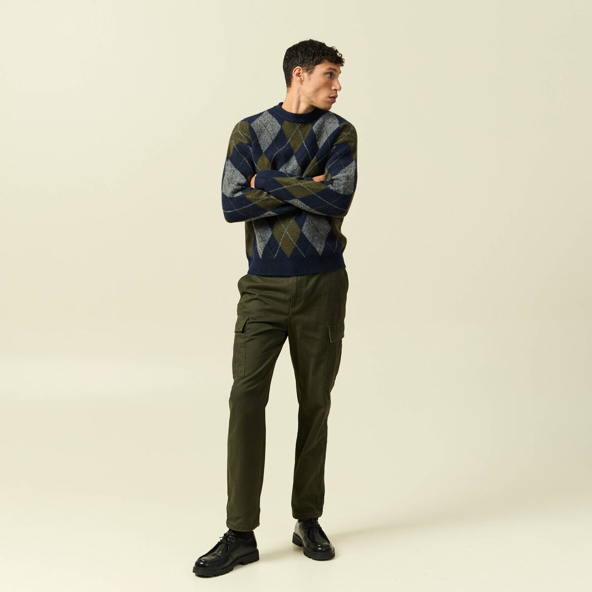 Pull col rond manches longues bleu marine homme