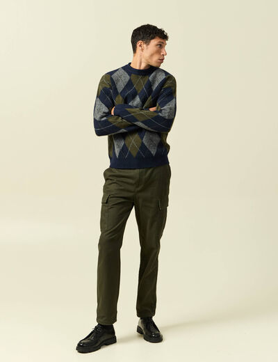 Pull col rond manches longues bleu marine homme