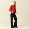 Pull manches longues col rond rouge fonc&eacute; femme